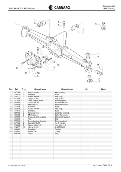 Carraro 20.43 Axle Parts Catalog (Ref. 642391) – sample page 1