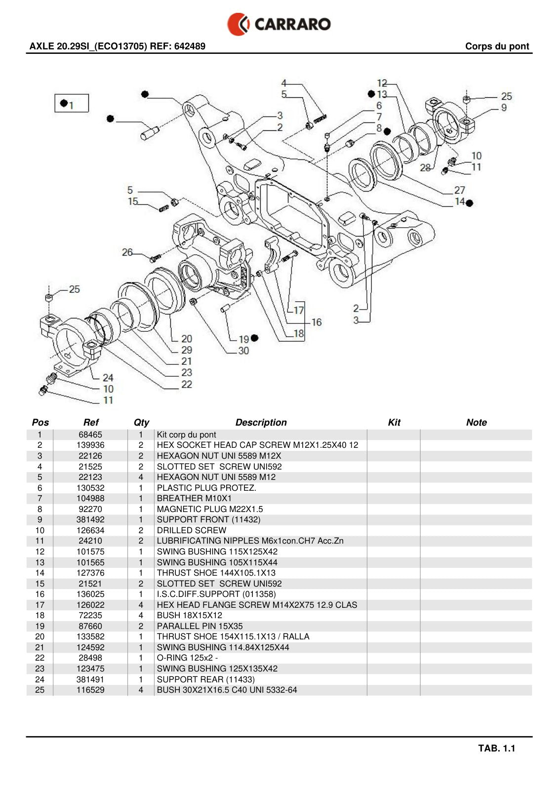 Carraro 20.29SI Axle Parts Catalog (Ref. 642489) – sample page 1