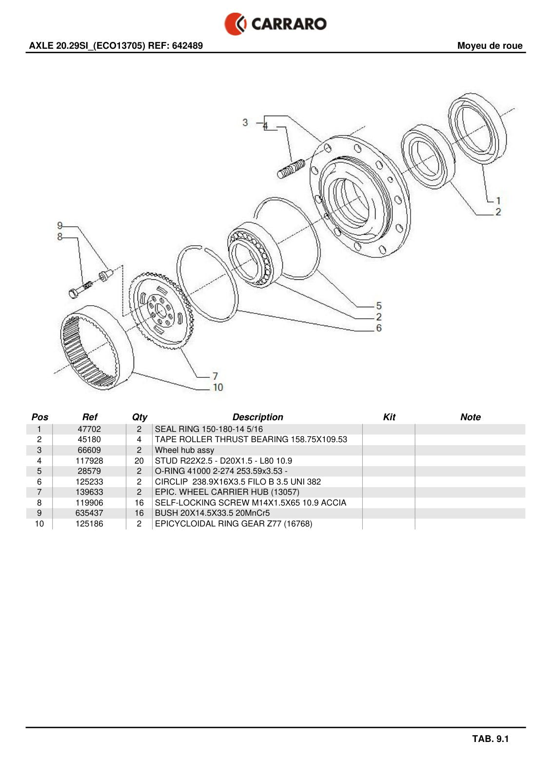 Carraro 20.29SI Axle Parts Catalog (Ref. 642489) – sample page 3