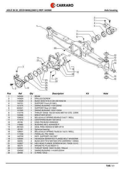 Carraro 26.32 Axle Parts Catalog (Ref. 642680) – sample page 1