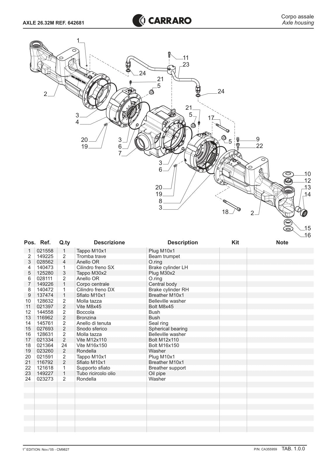 Carraro 26.32M Axle Parts Catalog (Ref. 642681) – sample page 1
