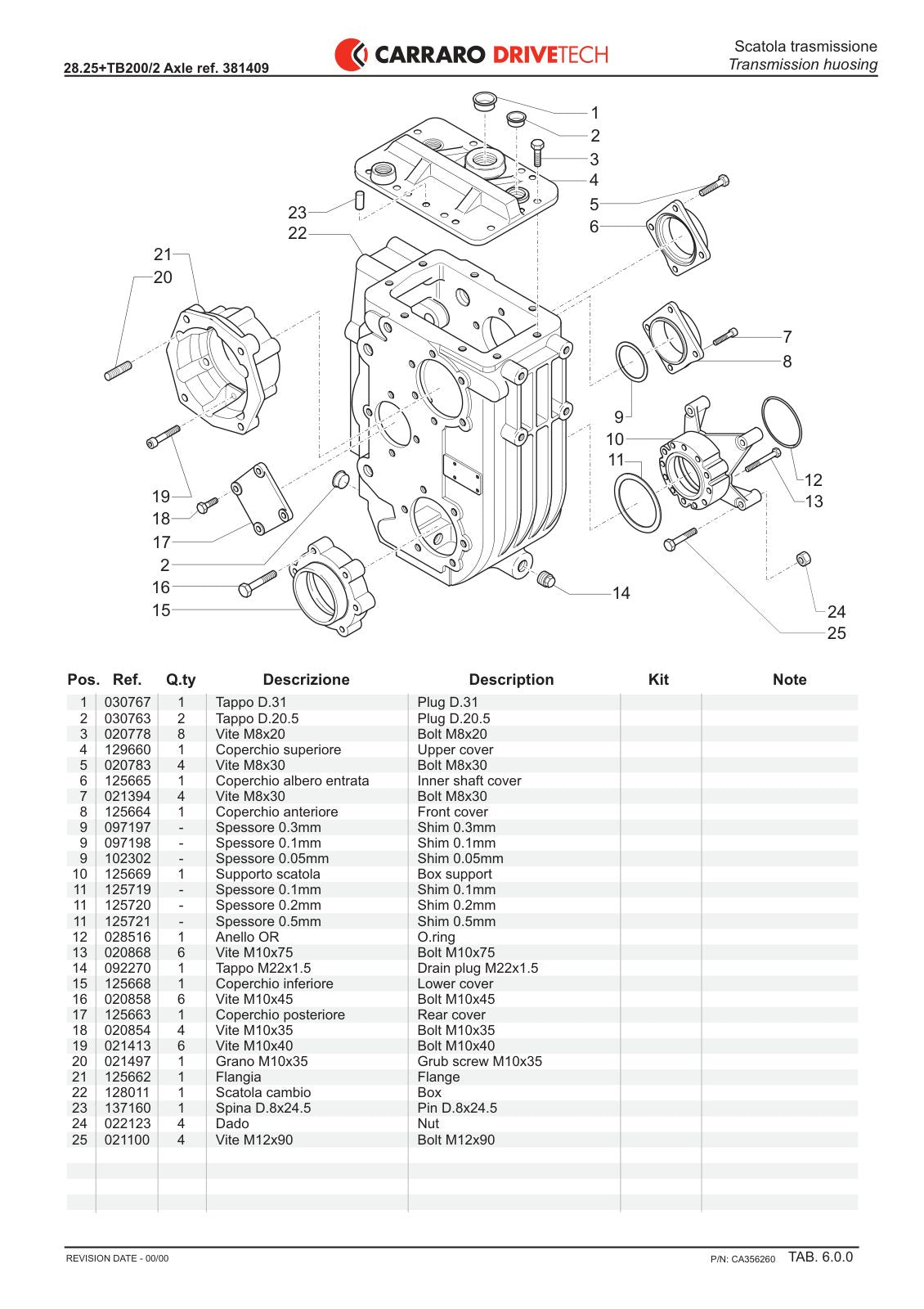 Carraro Transmission Parts Catalog (Ref. 642872, 381409) – cover