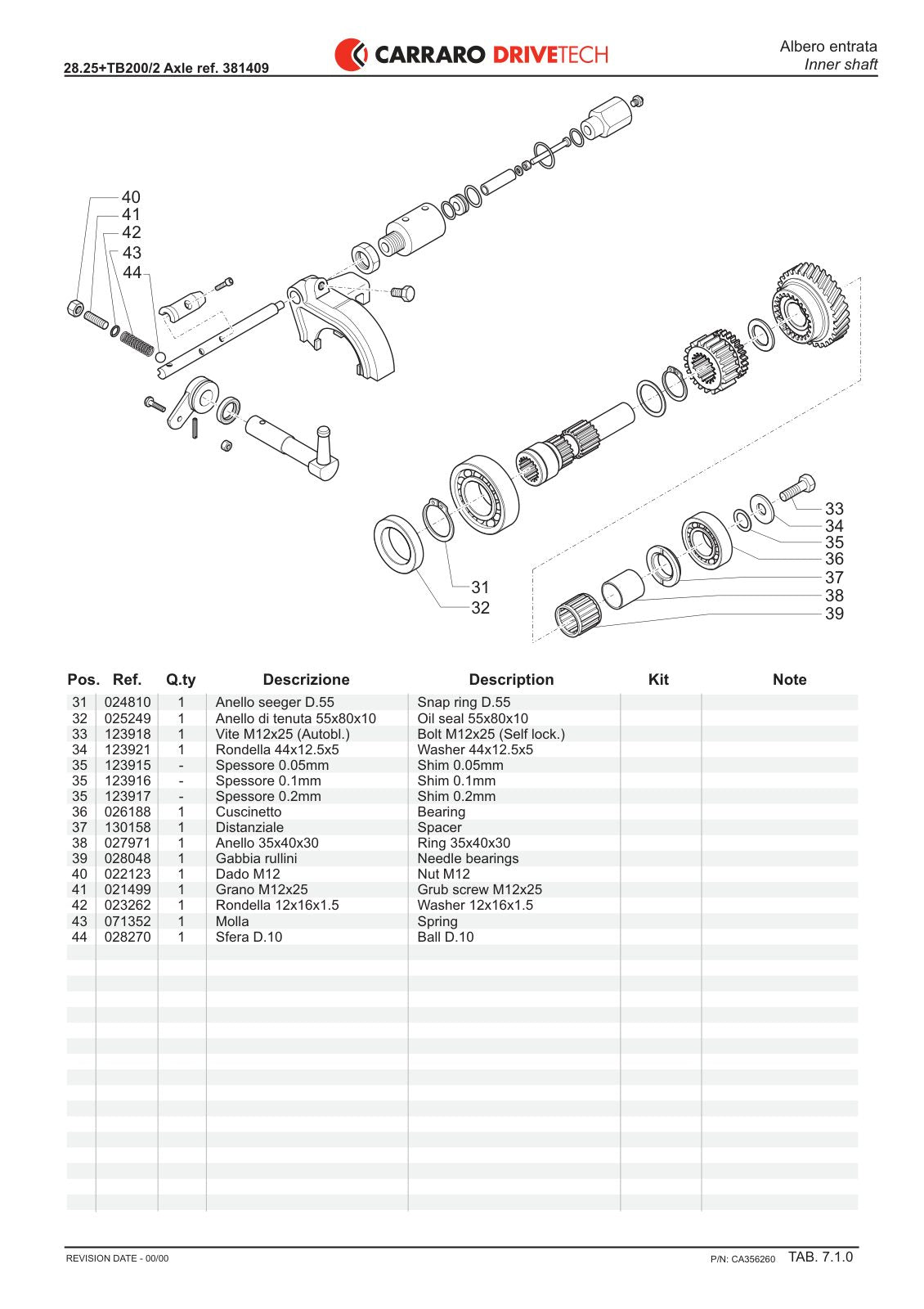 Carraro Transmission Parts Catalog (Ref. 642872, 381409) – sample page 1