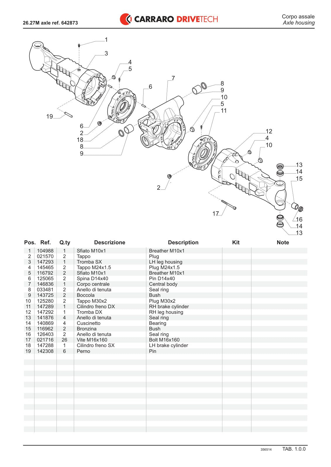 Carraro 26.27M Axle Parts Catalog (Ref. 642873) – sample page 1