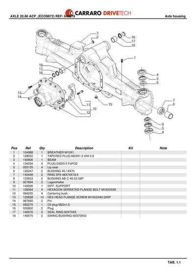Carraro 20.80 Axle Parts Catalog (Ref. 642879) – sample page 1