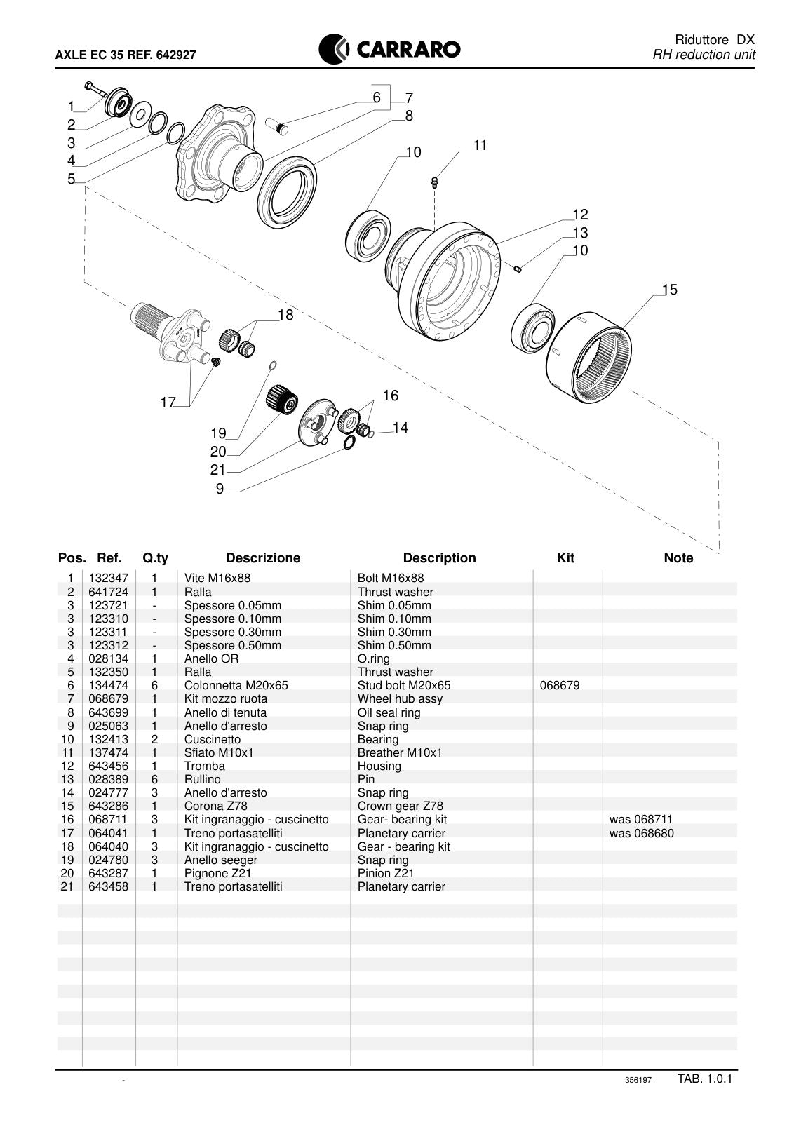 Carraro Axle Parts Catalog (Ref. 642927) – sample page 1