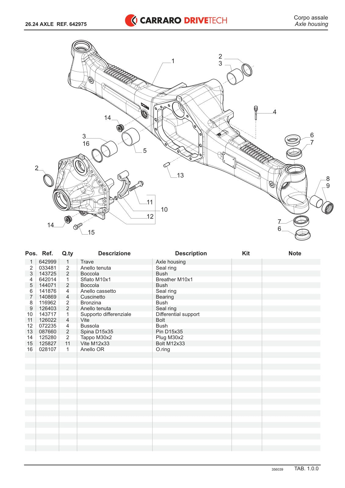Carraro 26.24 Axle Parts Catalog (Ref. 642975) – sample page 1