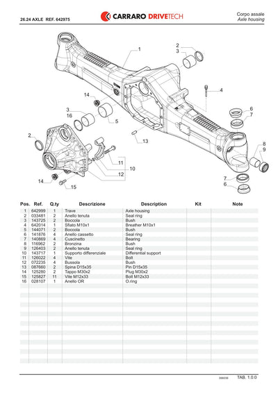Carraro 26.24 Axle Parts Catalog (Ref. 642975) – sample page 1