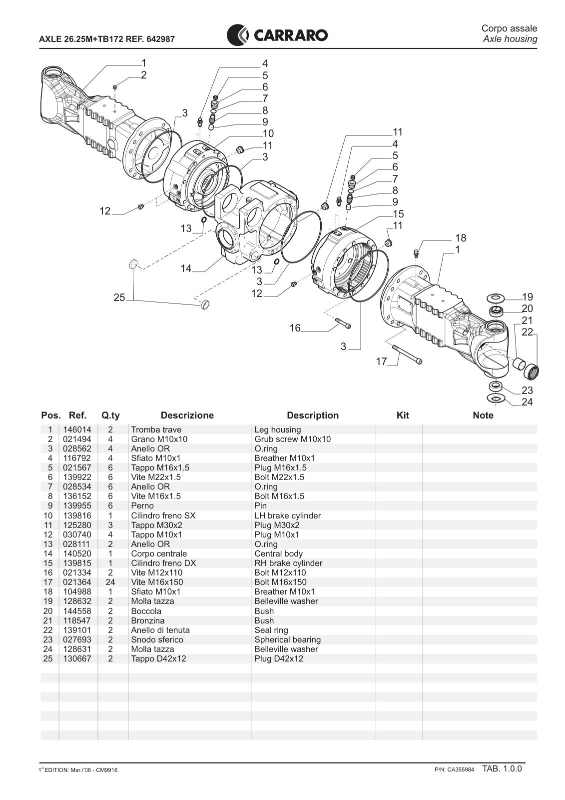 Carraro 26.25M + TB172 Axle with Transfer Box Parts Catalog (Ref. 642987) – sample page 1