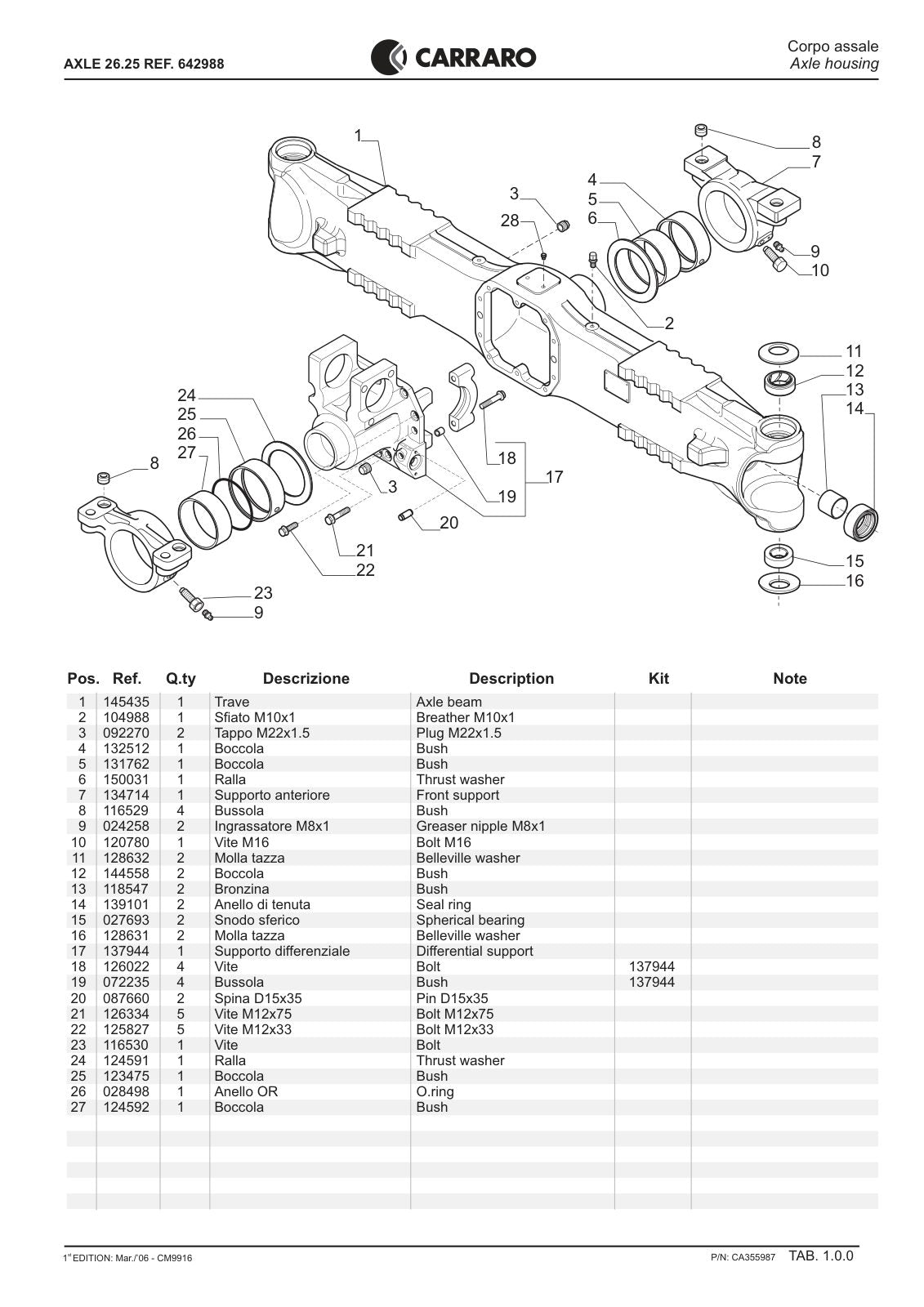 Carraro 26.25 Axle Parts Catalog (Ref. 642988) – sample page 1