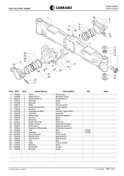 Carraro 26.25 Axle Parts Catalog (Ref. 642988) – sample page 1
