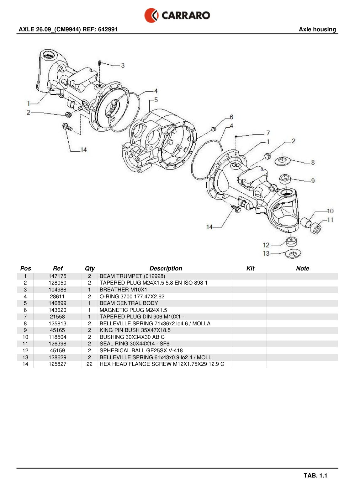 Carraro 26.09 Axle Parts Catalog (Ref. 642991) – sample page 1
