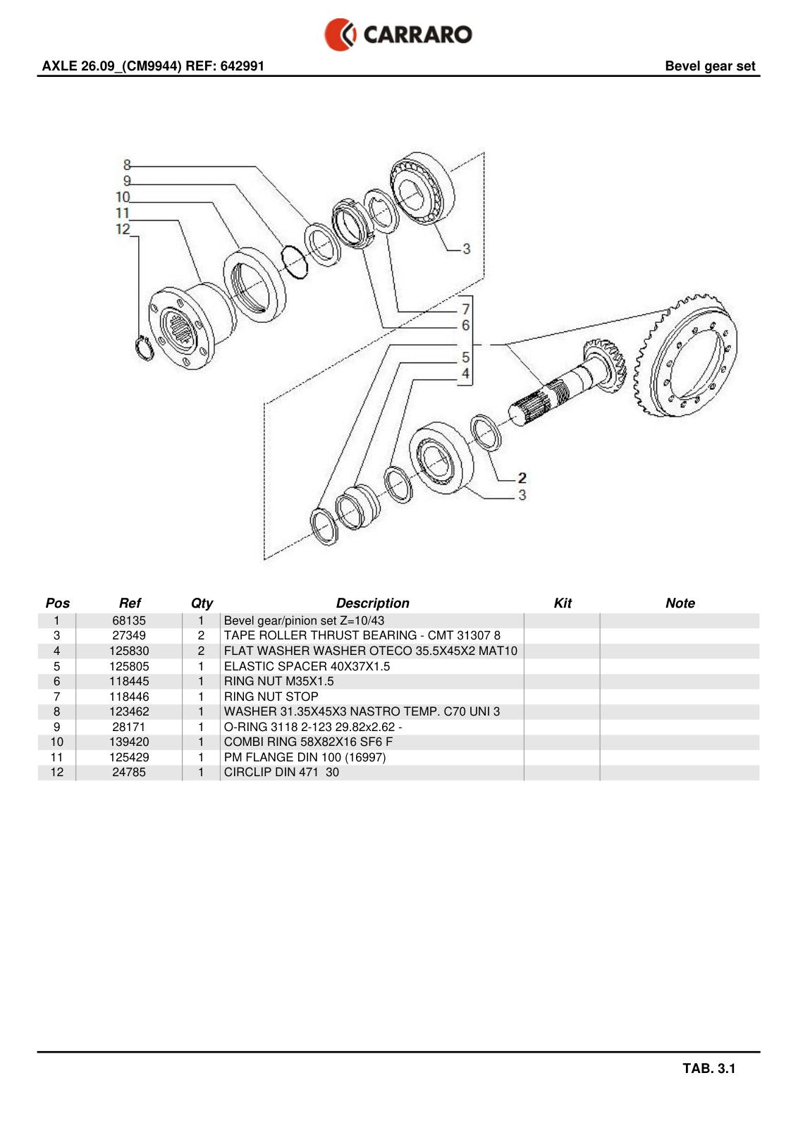 Carraro 26.09 Axle Parts Catalog (Ref. 642991) – sample page 2