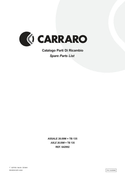 Carraro 26.09M + TB 135 Axle with Transfer Box Parts Catalog (Ref. 642992) – cover
