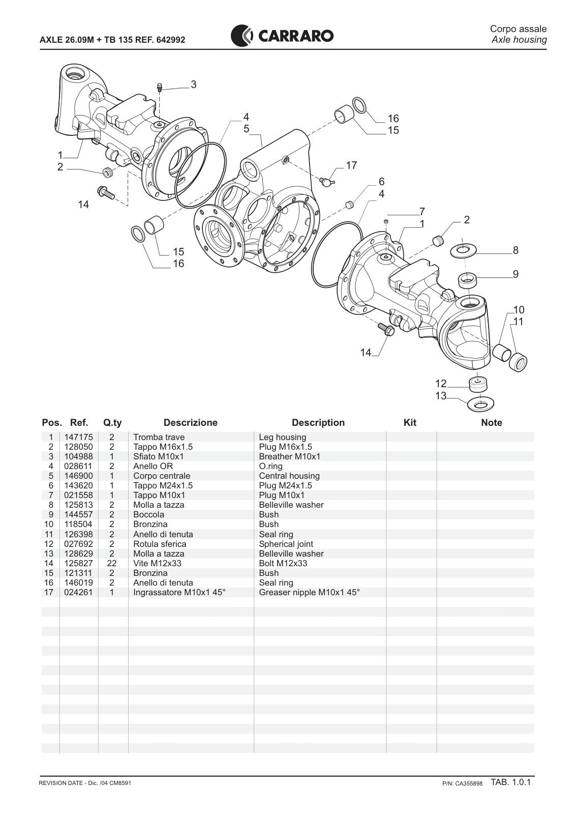 Carraro 26.09M + TB 135 Axle with Transfer Box Parts Catalog (Ref. 642992) – sample page 1
