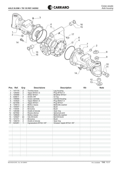Carraro 26.09M + TB 135 Axle with Transfer Box Parts Catalog (Ref. 642992) – sample page 1