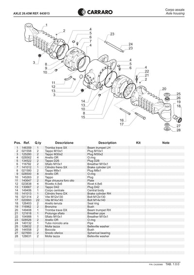 Carraro 26.43M Axle Parts Catalog (Ref. 643013) – sample page 1