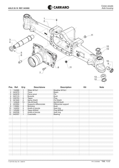 Carraro 20.19 Axle Parts Catalog (Ref. 643080) – sample page 1