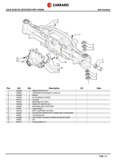 Carraro 20.80 Axle Parts Catalog (Ref. 643266) – sample page 1