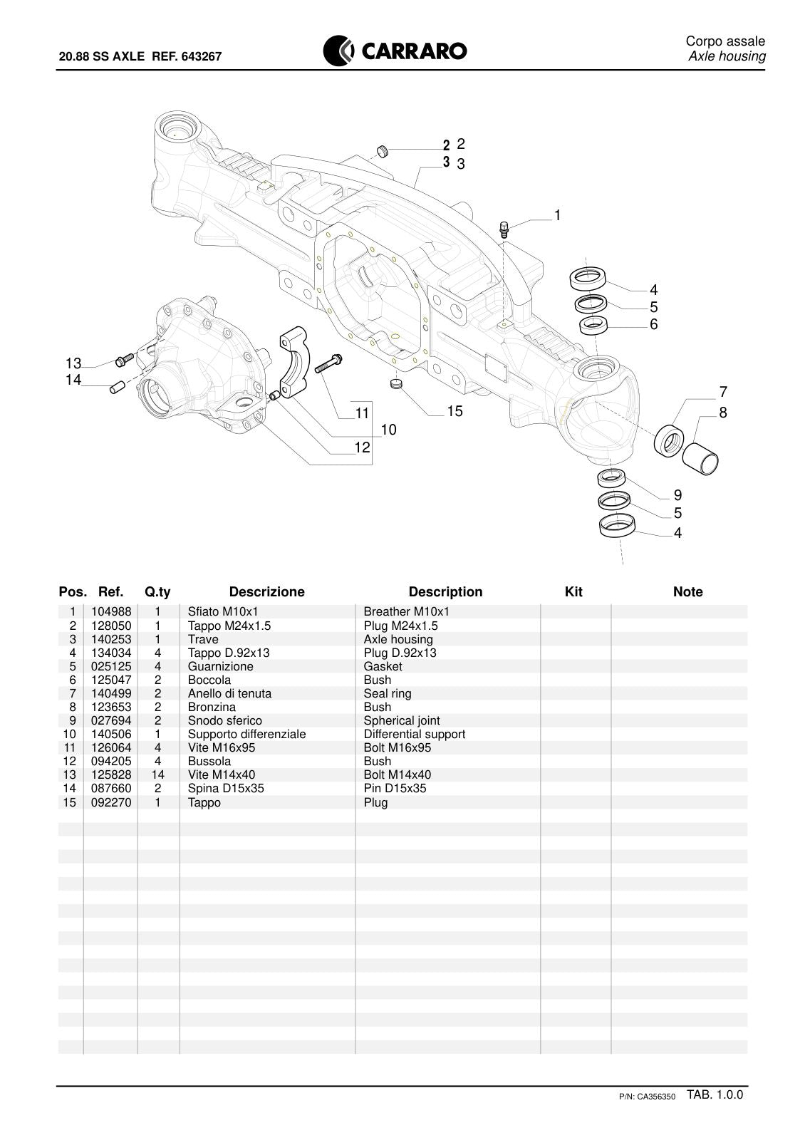Carraro 20.88 Axle Parts Catalog (Ref. 643267) – sample page 1