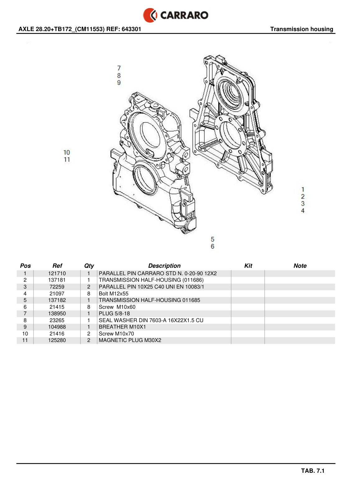 Carraro 28.20 + TB172 Axle with Transfer Box Parts Catalog (Ref. 643301) – sample page 3