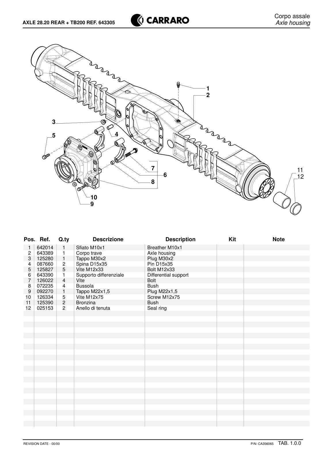 Carraro 28.20 Rear Axle Parts Catalog (Ref. 643305) – sample page 1