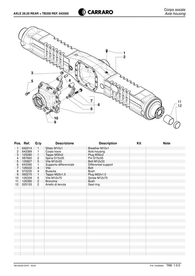 Carraro 28.20 Rear Axle Parts Catalog (Ref. 643305) – sample page 1