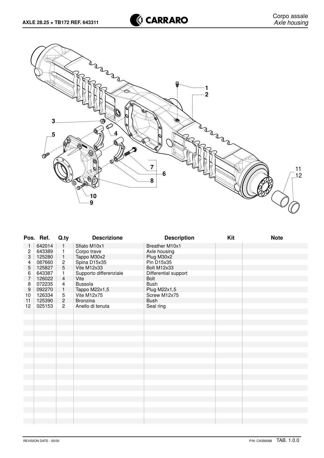 Carraro 28.25 + TB172 Axle with Transfer Box Parts Catalog (Ref. 643311) – sample page 1