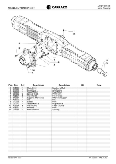 Carraro 28.25 + TB172 Axle with Transfer Box Parts Catalog (Ref. 643311) – sample page 1