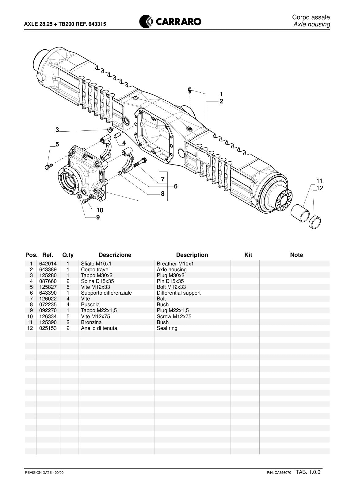 Carraro 28.25 + TB200 Axle with Transfer Box Parts Catalog (Ref. 643315) – sample page 1