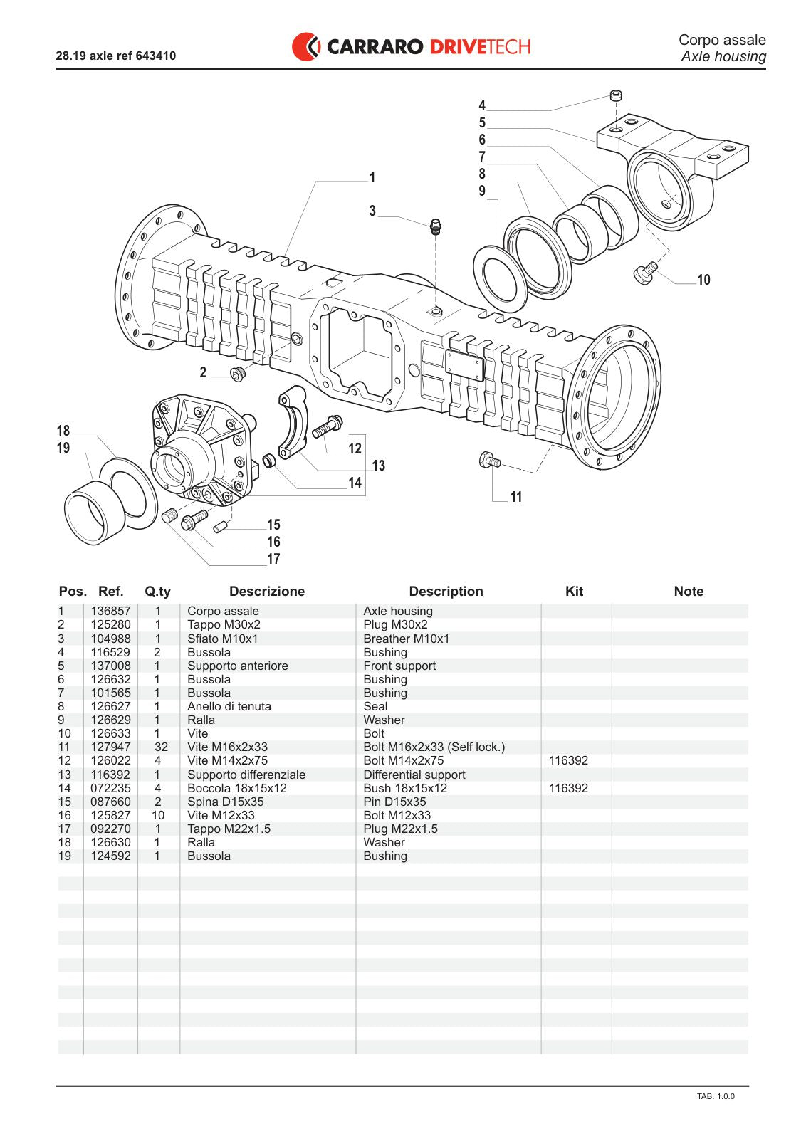 Carraro 28.19 Axle Parts Catalog (Ref. 643410, 149459) – sample page 1