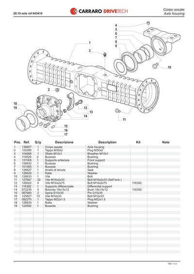 Carraro 28.19 Axle Parts Catalog (Ref. 643410, 149459) – sample page 1