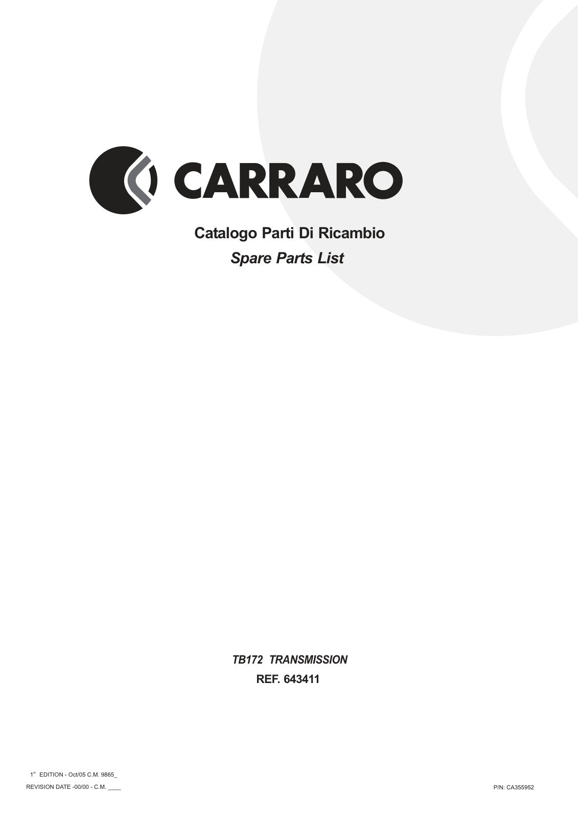 Carraro Transmission Parts Catalog (Ref. 643411) – cover