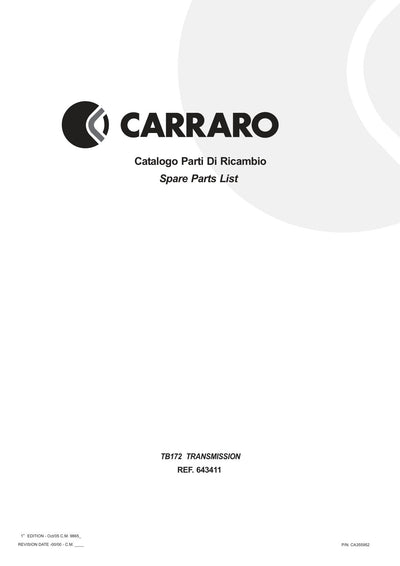 Carraro Transmission Parts Catalog (Ref. 643411) – cover