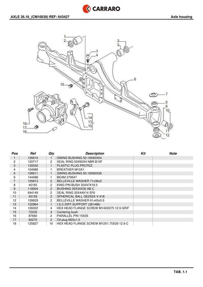 Carraro 26.16 Axle Parts Catalog (Ref. 643427) – sample page 1