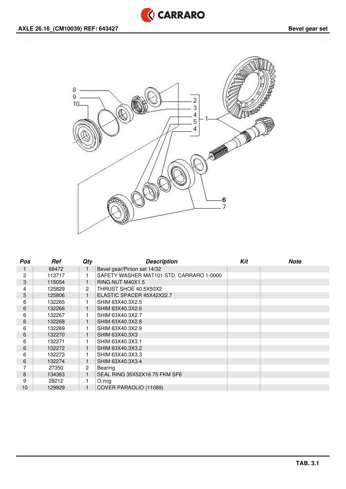 Carraro 26.16 Axle Parts Catalog (Ref. 643427) – sample page 2