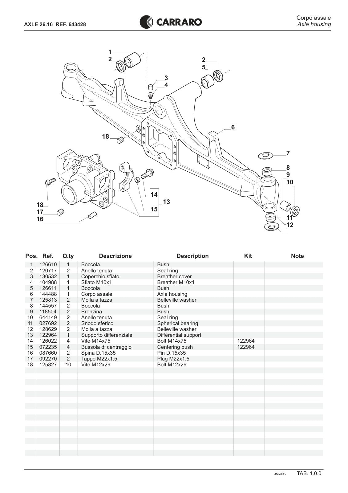 Carraro 26.16 Axle Parts Catalog (Ref. 643428) – sample page 1