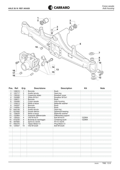 Carraro 26.16 Axle Parts Catalog (Ref. 643428) – sample page 1