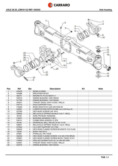 Carraro 26.25 Axle Parts Catalog (Ref. 643542) – sample page 1