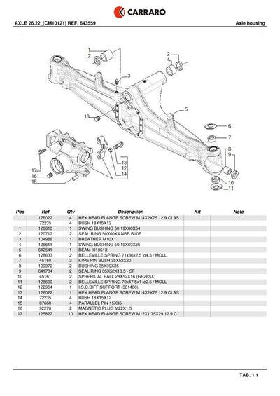 Carraro 26.22 Axle Parts Catalog (Ref. 643559) – sample page 1