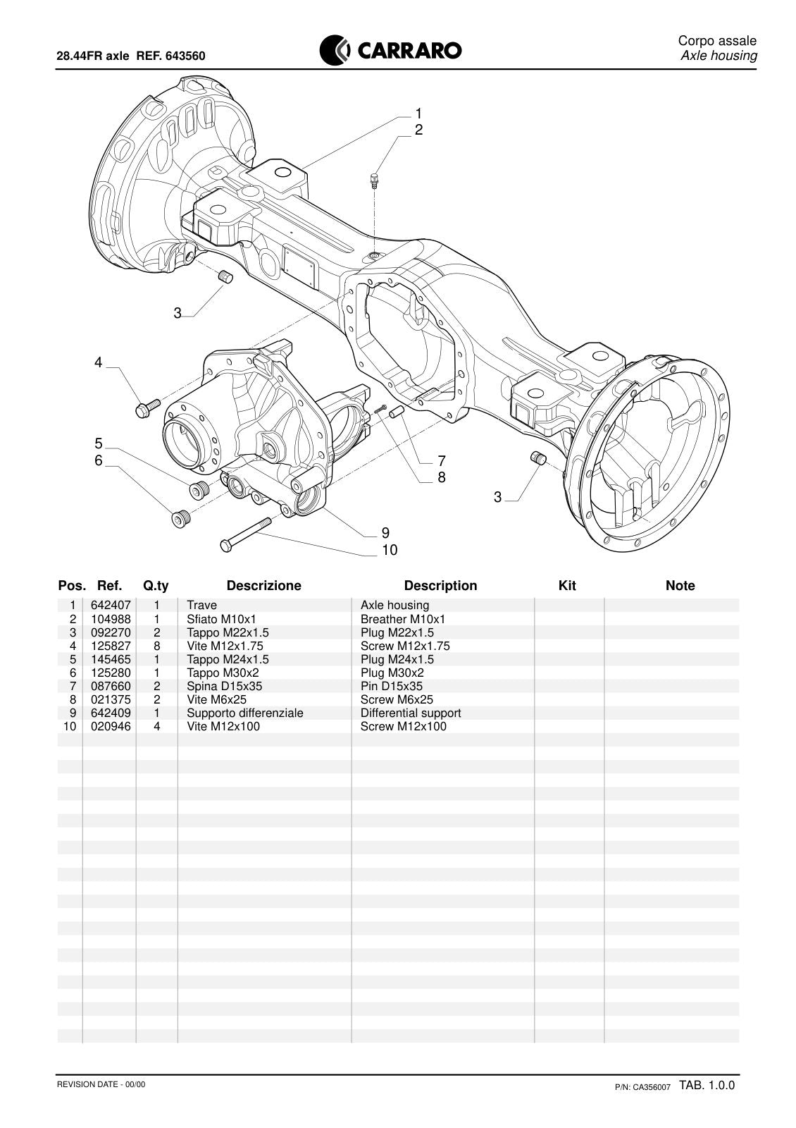 Carraro 28.44FR Axle Parts Catalog (Ref. 643560, Old Version) – sample page 1