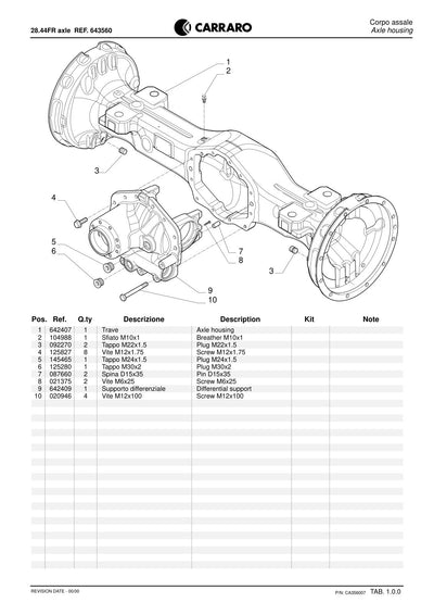 Carraro 28.44FR Axle Parts Catalog (Ref. 643560, Old Version) – sample page 1