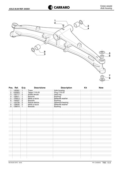 Carraro 26.00 Axle Parts Catalog (Ref. 643561) – sample page 1