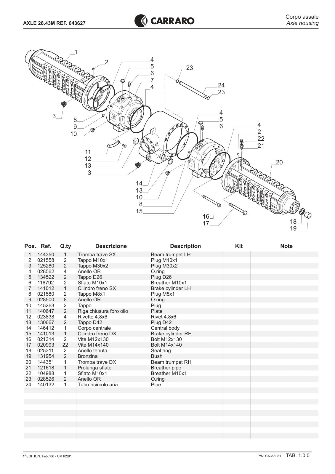 Carraro 28.43M Axle Parts Catalog (Ref. 643627) – sample page 1