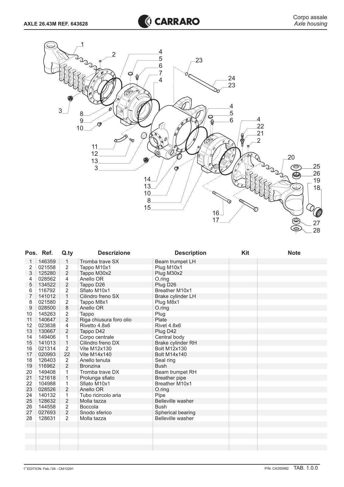 Carraro 26.43M Axle Parts Catalog (Ref. 643628) – sample page 1