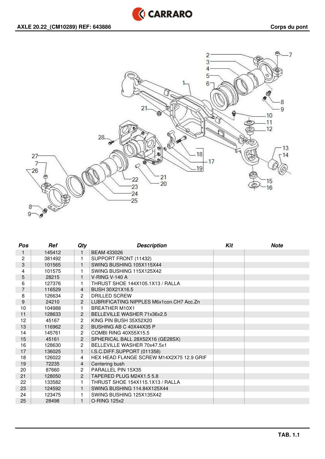 Carraro 20.22 Axle Parts Catalog (Ref. 643886) – sample page 1