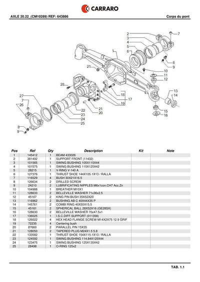 Carraro 20.22 Axle Parts Catalog (Ref. 643886) – sample page 1