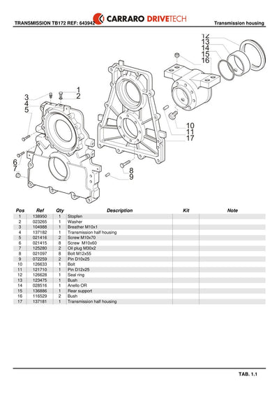 Carraro TB172 Transmission Parts Catalog (Ref. 643942) – sample page 1