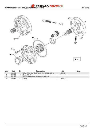 Carraro TLB1 Transmission Parts Catalog (Ref. 643945) – sample page 1