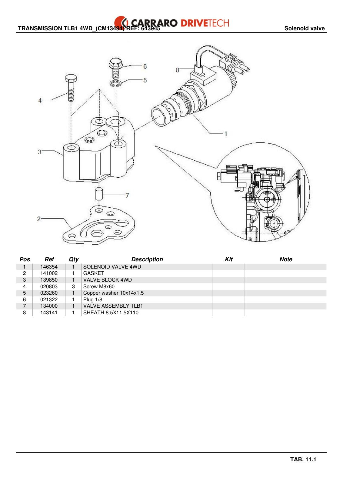 Carraro TLB1 Transmission Parts Catalog (Ref. 643945) – sample page 3